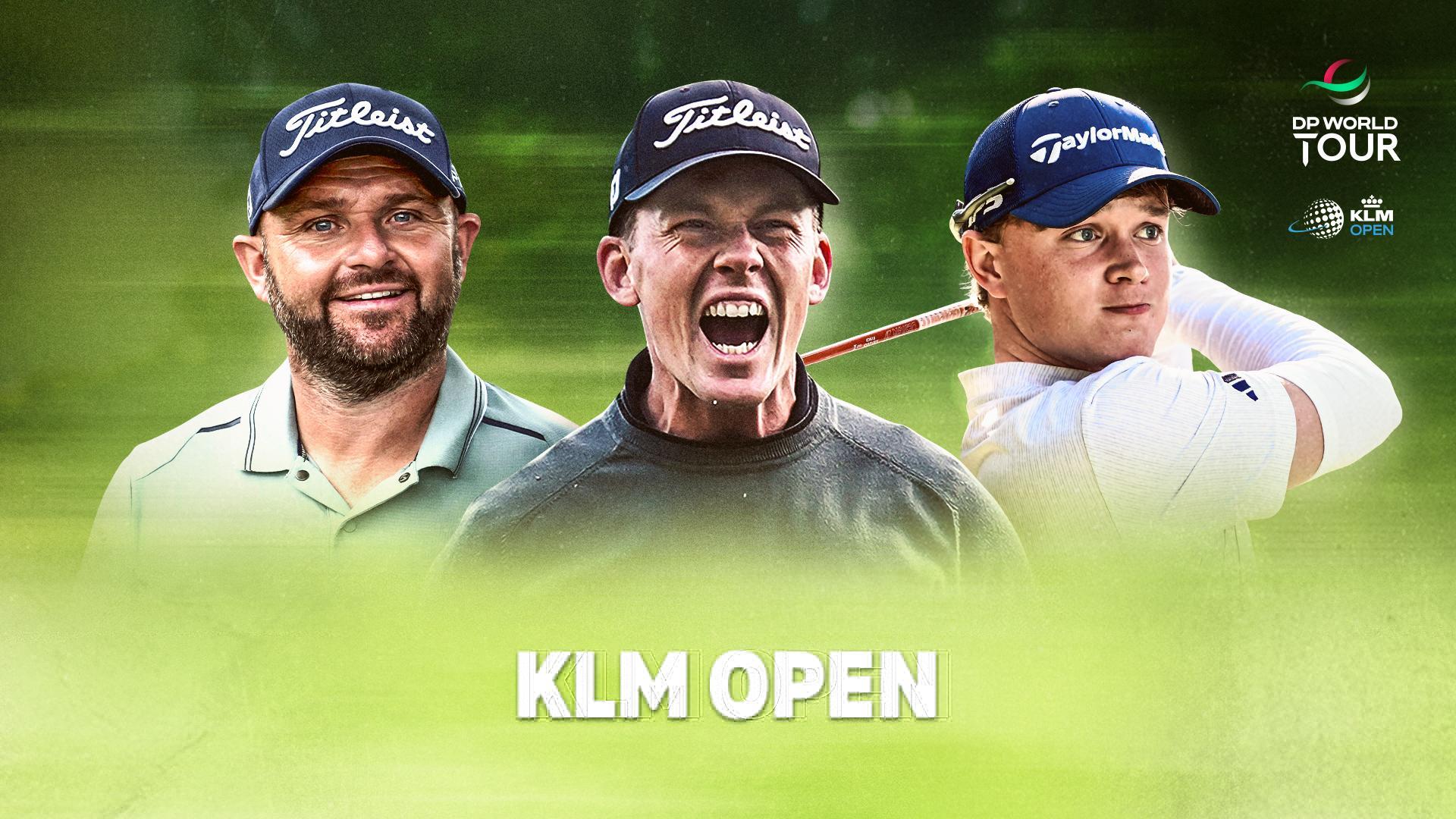 Werbegrafik mit drei Teilnehmern der KLM Open